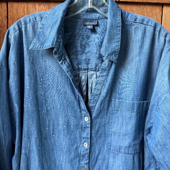 J.Jill Denim Blue Chambray Paint Splatter Button Down Shirt in Womens X-Large - Picture 2 of 9